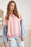 ADORA Plus Size Frayed Denim Sleeve Sweater Top