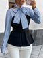 Striped Long Sleeve Blouse with Bow Tie
