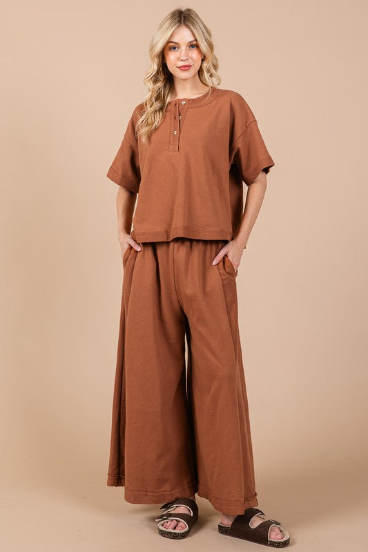 Ces Femme Half Button Half Sleeve Top and Pants Set