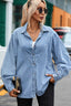 Collared Neck Lantern Sleeve Denim Top