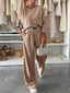 Ribbed Knit Round Neck Top and Pants Set
