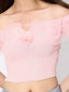 Ribbed Knit Off-Shoulder Ruffle Trim Top