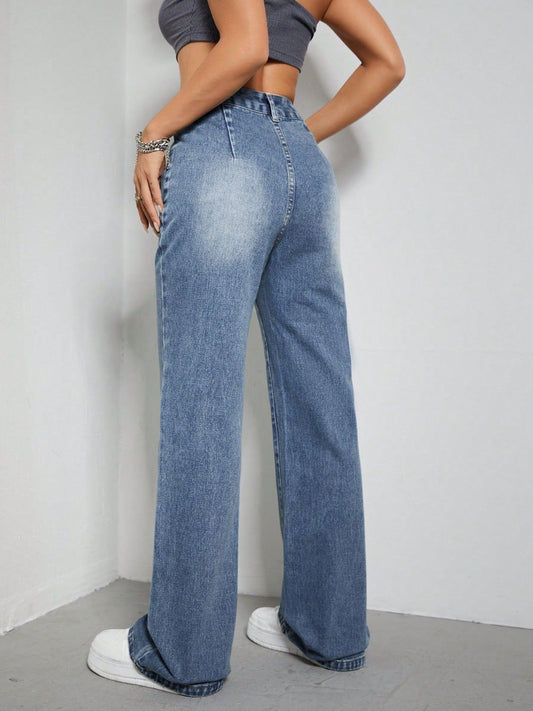 High Rise Wide Leg Jeans with Pockets