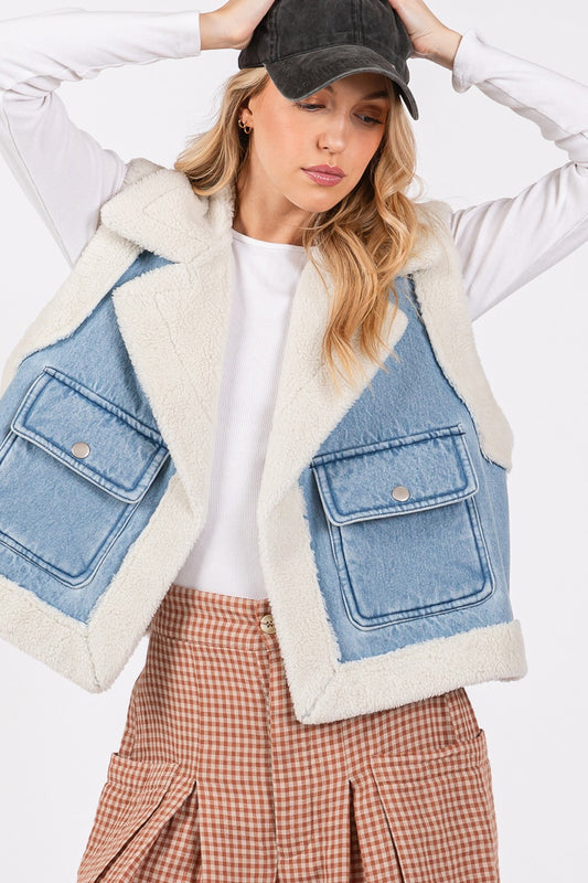 SAGE + FIG Pocketed Collared Neck Sherpa Vest