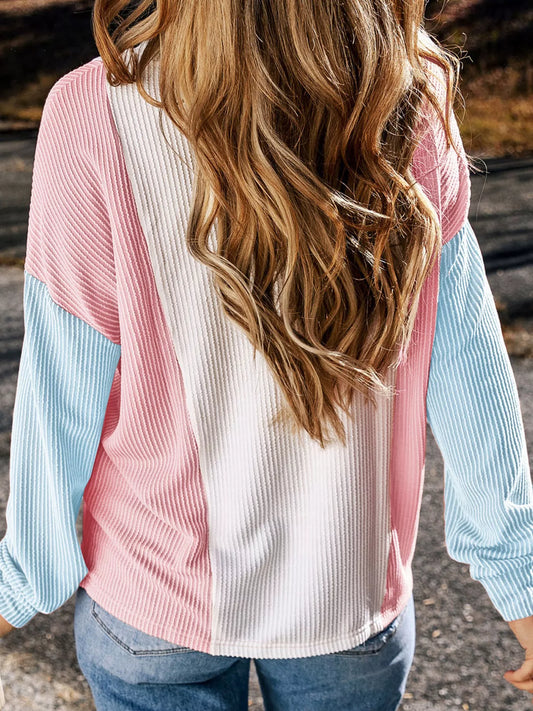 Color Block Corded Long Sleeve Top