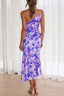 Ruched Printed Single Shoulder Midi Dress