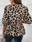 Tied Leopard Round Neck Half Sleeve Blouse