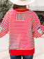 Stripe Sequin Santa Round Neck Raw Seam Detail Christmas Long Sleeve Top