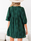 Embroidered Eyelet Pattern 3/4 Puffy Sleeve Swing Mini Dress