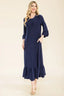 Celeste Full Size Modest Midi Dress with 3/4 Ruffle Bell Sleeves Plus Size