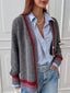 Striped Trim Button-Up Knit Cardigan