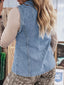 Buttoned Front Slit Denim Vest