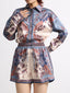 Printed Button Front Long Sleeve Shirt and Shorts Set