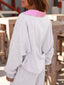 Contrasted Trim Frilled Collar Drop Shoulder Top and Drawstring Pant Set