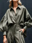 Lantern Sleeve Shirt and Wide Leg Pants Set