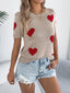 Heart Pattern Round Neck Short Sleeve Sweater