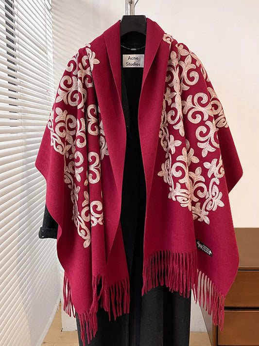 Embroidered Fringe Scarf