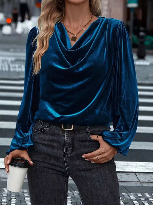 Full Size Velvet Cowl Neck Blouse Plus Size
