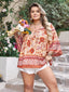 Plus Size Printed V-Neck Three-Quarter Sleeve Blouse