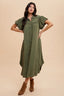 Annie Wear Mineral Washed Button Down Puff Sleeve Shirt Dress