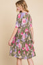 BOMBOM Flower Print V-Neck Half Sleeve Dress