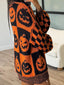 Exposed Seam Pumpkin Round Neck Long Sleeve Sweater