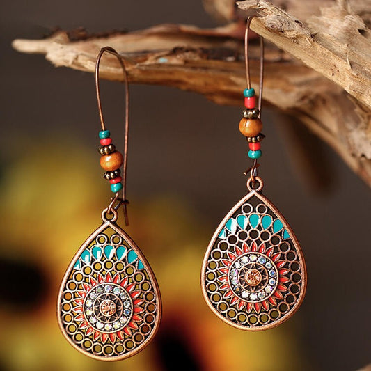 Alloy Oil Drip Beaded Teardrop Earrings