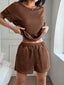 Textured Knit Round Neck Top and Shorts Set