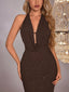 Halter Neck Glitter Bodycon Maxi Dress