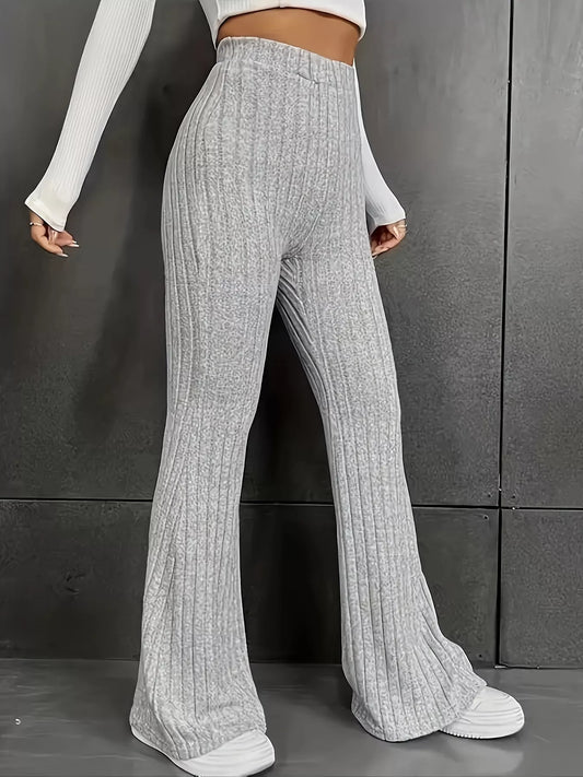Plus Size Ribbed Knit High Waist Flare Pants