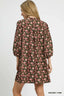 Umgee Floral Tie-Neck Babydoll Dress