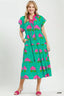 Umgee Hydrangea Print Tiered Midi Dress