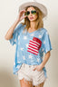 BiBi Star Print Sequin V-Neck Short Sleeve T-Shirt