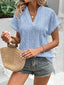 Openwork Notched Short Sleeve Blouse
