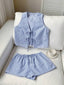 Striped Tie-Front Vest and Shorts Set
