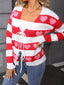 Valentine's Day Heart Pattern Striped Tie Front Cardigan