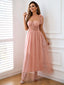 Rhinestone Mesh Overlay Tie-Shoulder Dress