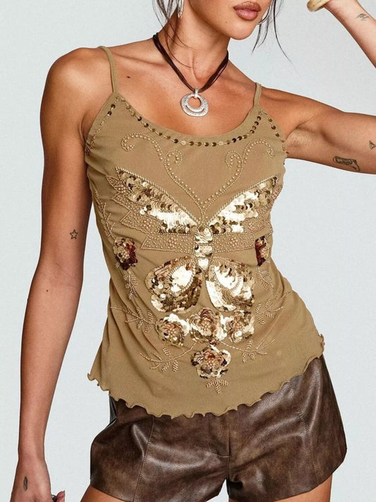 Sequin Butterfly Scoop Neck Cami