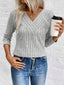 Ribbed V-Neck Long Sleeve Knit T-Shirt