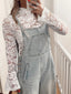 Lace Crochet Bell Sleeve Mock Neck Blouse