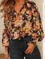 Floral V Neck Long Puff Sleeve Breezy Blouse