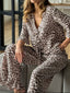 Leopard Print Ruffle Trim and Pants Lounge Set