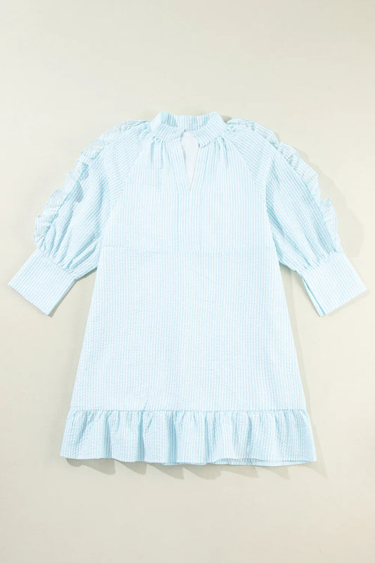 Striped Notched Three-Quarter Sleeve Dress