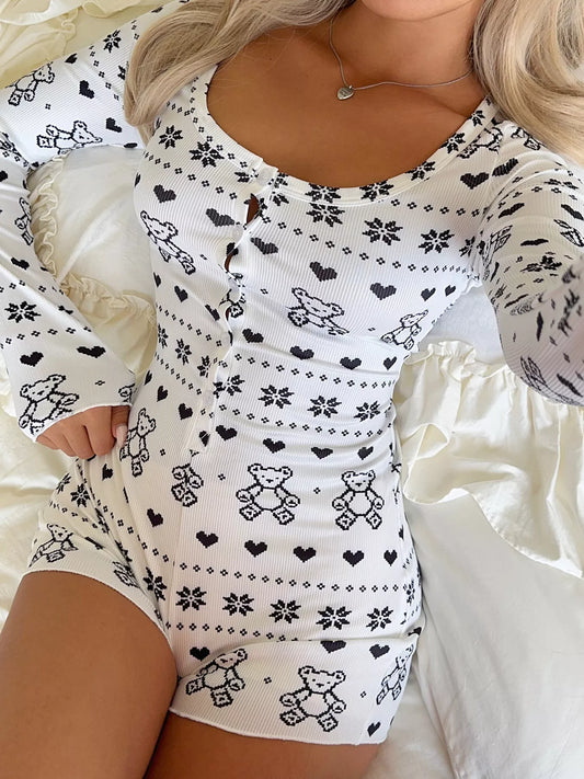 Printed Long Sleeve Romper