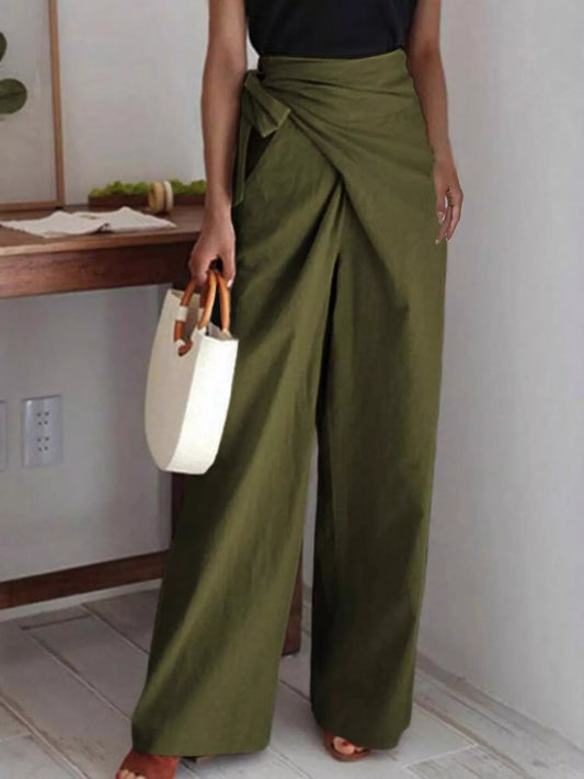 Wrap Waist Wide Leg Pants