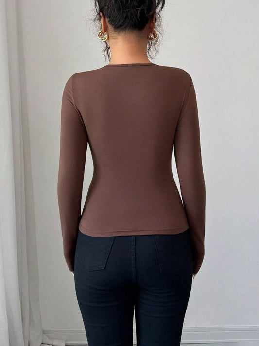 Twist Front Ring Detail Long Sleeve T-Shirt