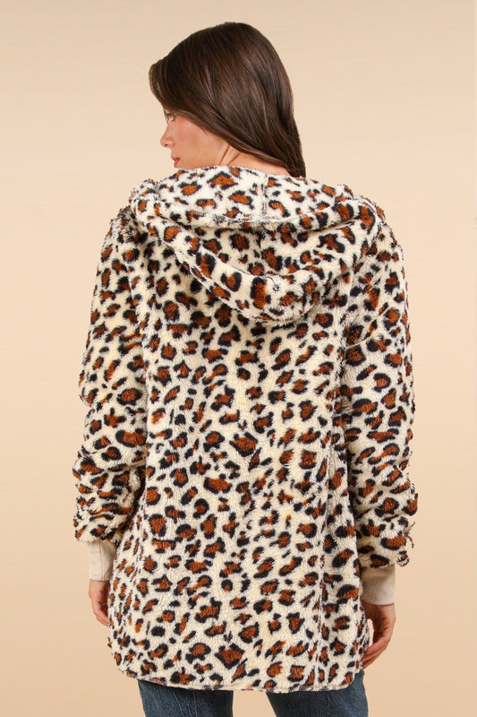 VERY J Fuzzy Leopard Long Sleeve Hooded Jacket