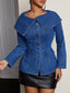Button-Front Long Sleeve Denim Top