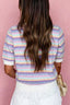 Abstract Striped Knit Short Sleeve Sweater
