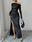 Sequin Slit One Shoulder Maxi Dress